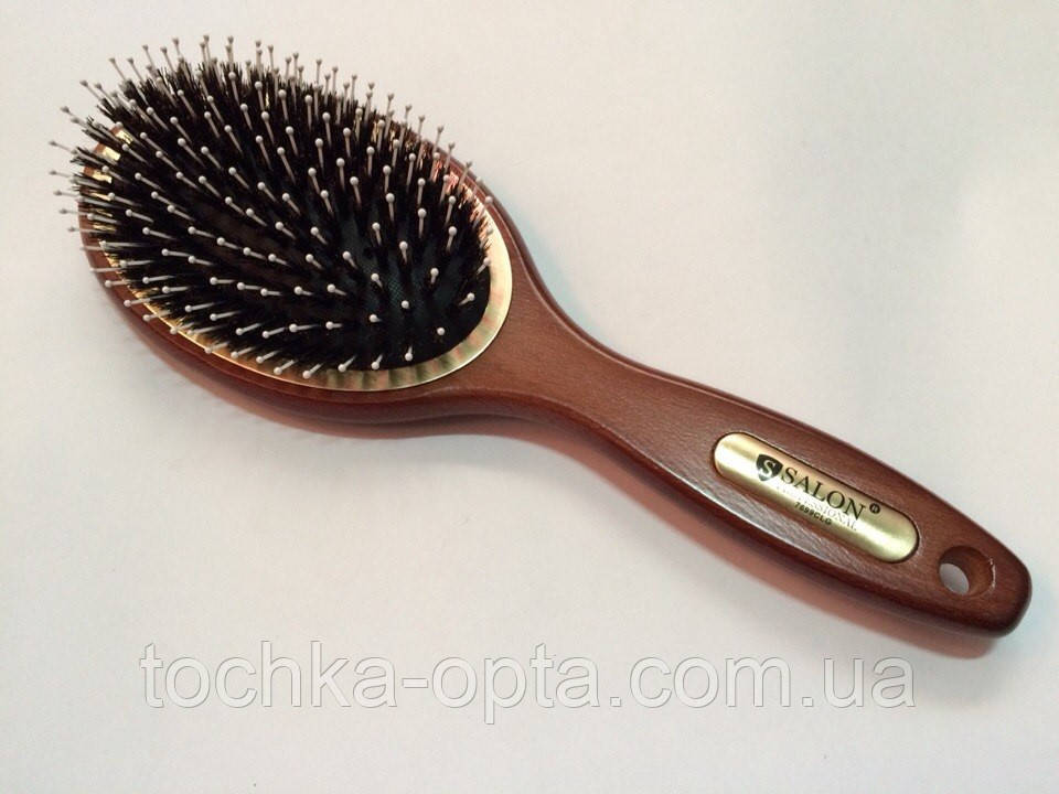 Массажная щётка для волос SALON PROFESSIONAL деревянная со щетиной большая 7699CLG