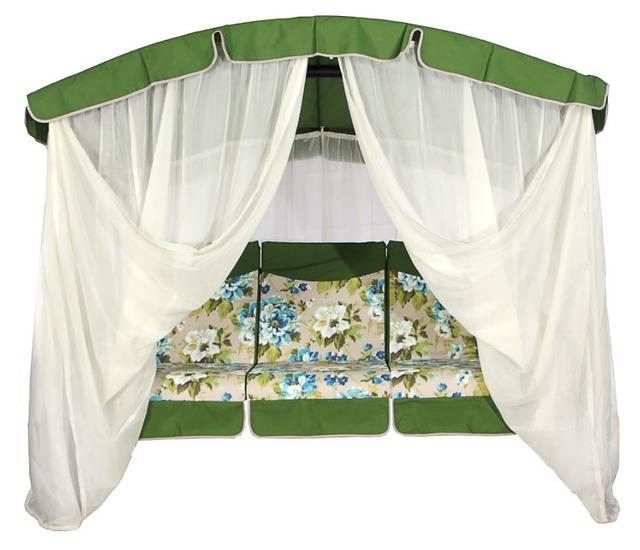 Мягкий комплект к качели BARCELONA декор Амбер, синие цветы, фон песок, тент зеленый (2)
