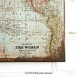 Старинная карта "The World" на деревянной основе, фото 2