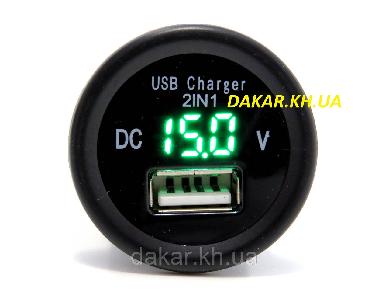 1 USB врезное зарядное устройство с вольтметром 29мм зелёная подсветка