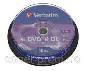 

Диск DVD+R Verbatim 8.5Gb 8x CakeBox 10 шт Matte Silver (43666)