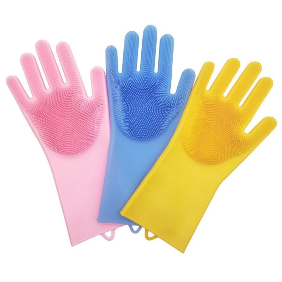 

Силиконовые перчатки для мытья Magic Silicone Gloves magic brush с ворсом ( в коробке), Разные цвета