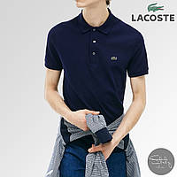 Чоловіча синя футболка поло/теніска лакост з коміром Lacoste з крокодилом