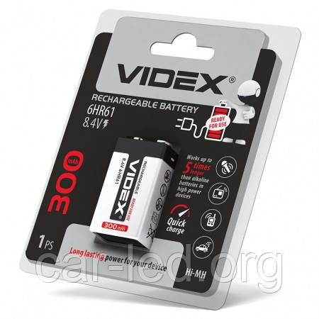 

Аккумуляторы Крона Videx 6HR61 300mAh blister/1pc 12/96