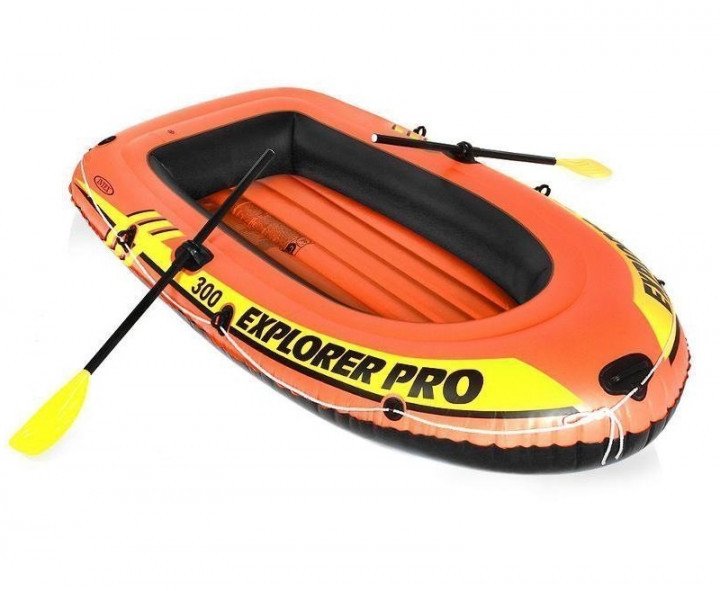 Лодка надувная с веслами Intex 58358 Explorer Pro 300 Set полутораместная до 200 кг оранжевая 244х117х36 см