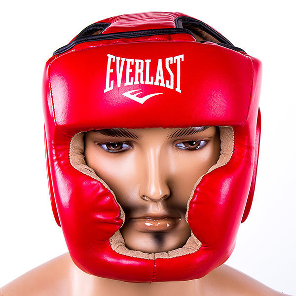 

Боксерский шлем закрытый Everlast кожзам Красный