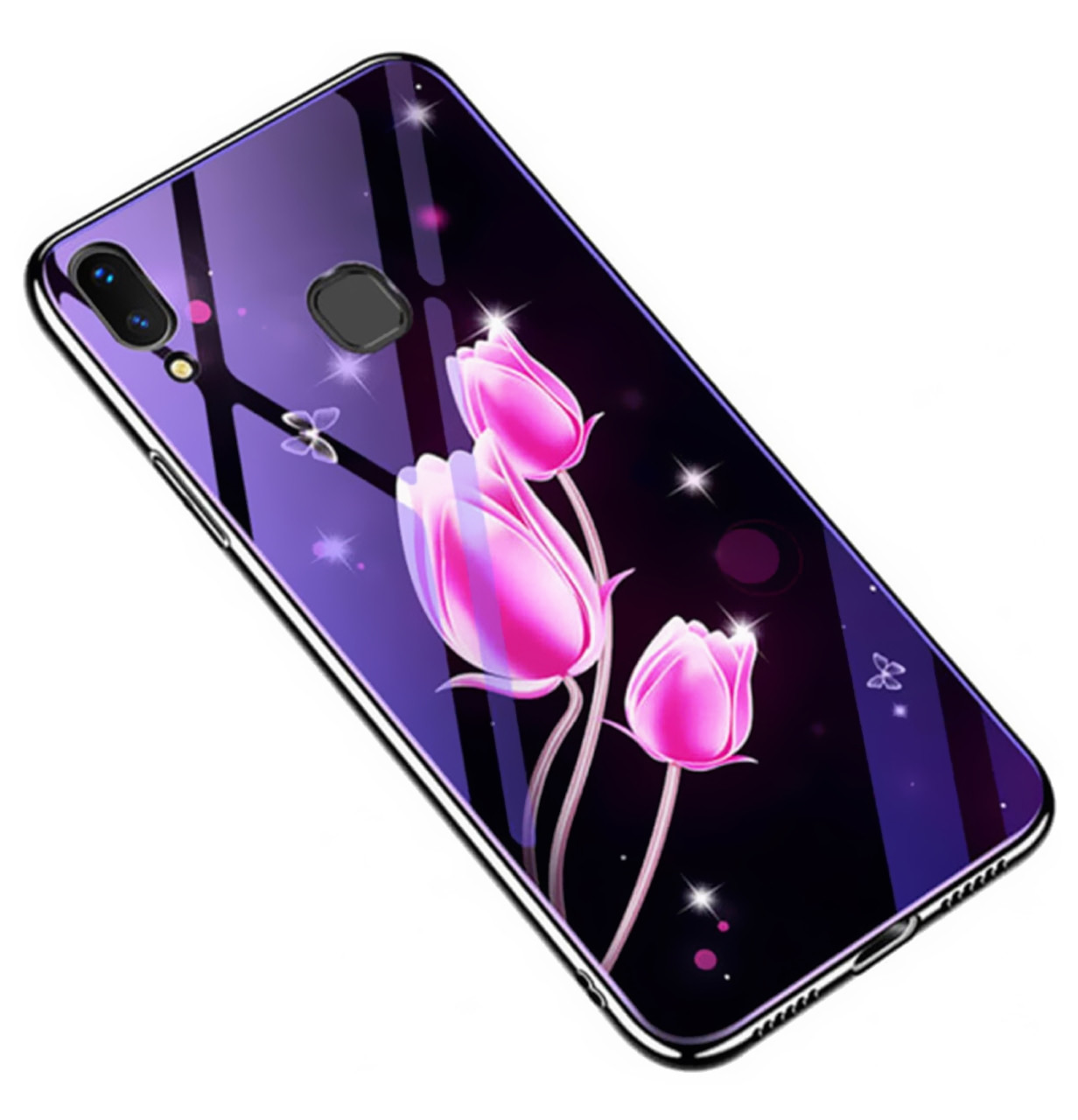 

Чехол-накладка TPU+Glass Fantasy с глянцевыми торцами для Samsung Galaxy M20 SM-M205F (Тюльпаны), Фиолетовый