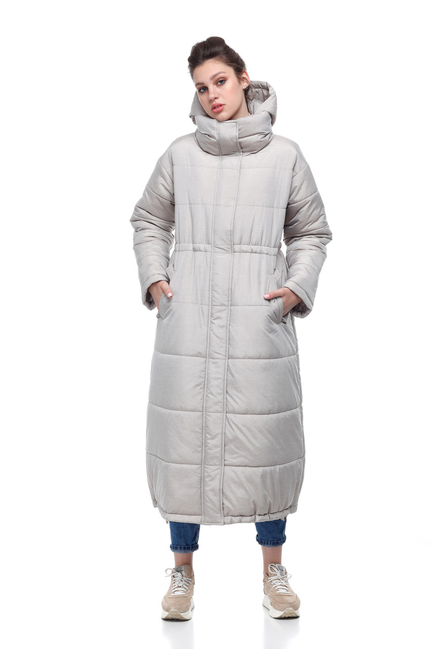 

Женское пальто зимнее длинное из плащевки на синтепухе светлое размеры от 42 до 50, Беж;серый;мокко