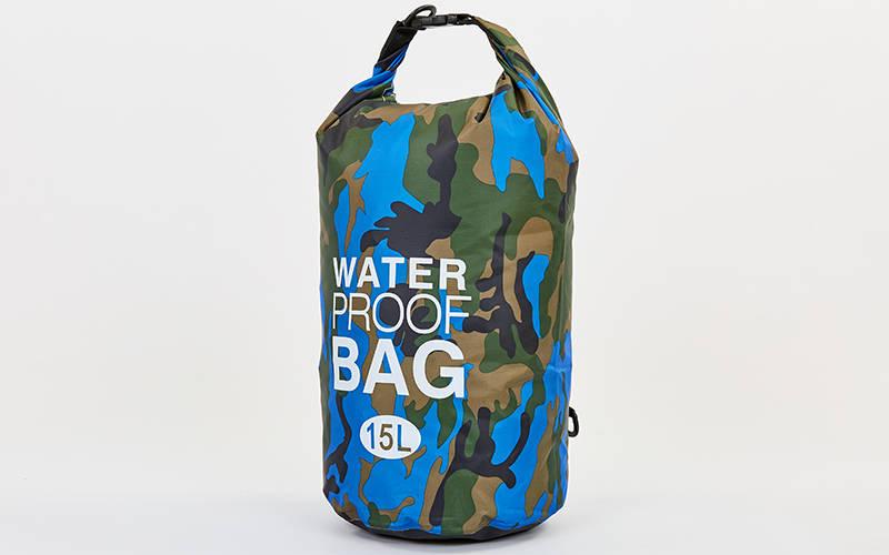 

Водонепроницаемый гермомешок с плечевым ремнем Waterproof Bag 6878 15л Blue-Camo