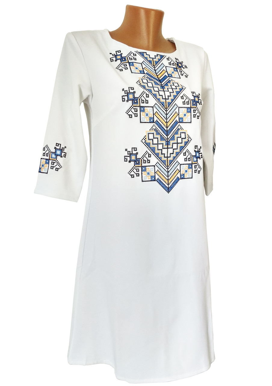 Стильна жіноча вишита сукня короткого фасону у білому кольорі «Дерево життя»