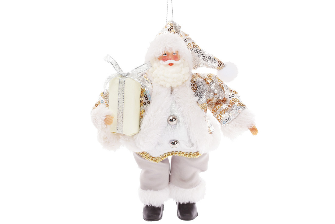 Новогодняя декоративная фигура-подвеска Санта 25.5см, цвет - серебро, в упаковке 12шт. (NY14-417)