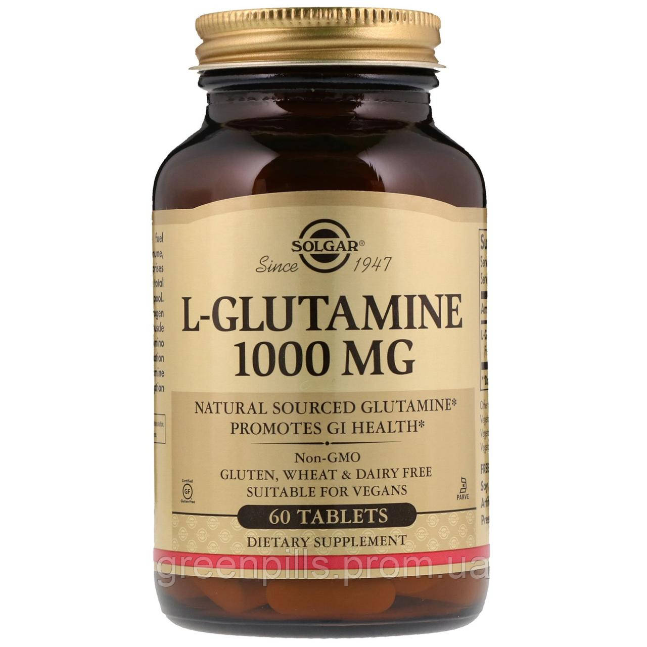 

Глютамин, L-Glutamine, Solgar, 1000 мг, 60 таблеток