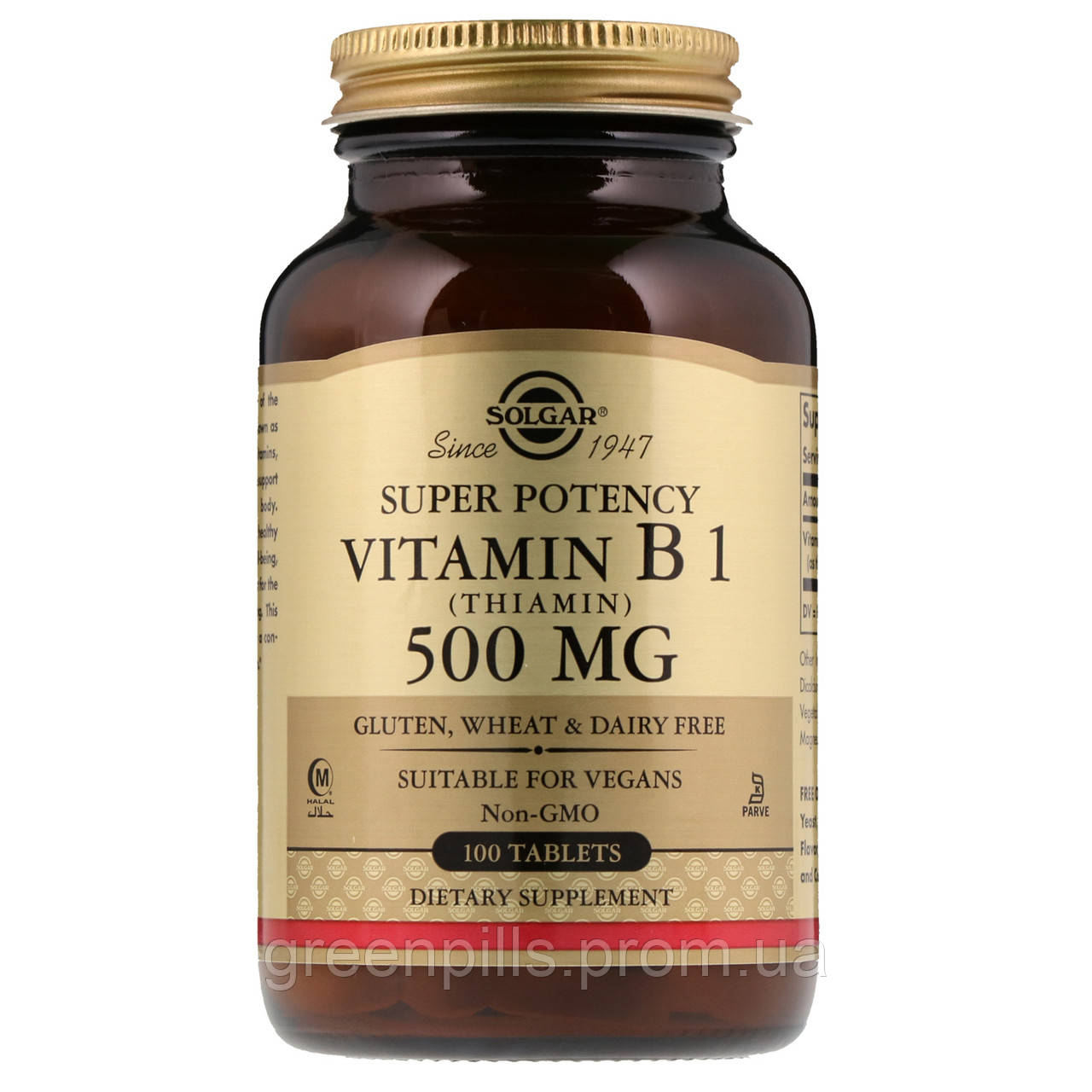

Витамин В1 (тиамин), Vitamin B1, Solgar, 500 мг, 100 таб.