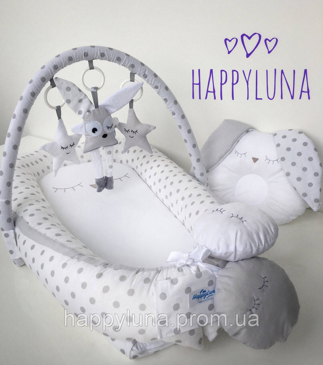 

Кокон-гнездышко для новорожденных Happy Luna Звездочки 3, Малиново-белый