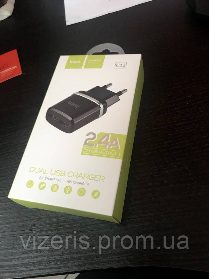 

Сетевое зарядное устройство Hoco C12 2.4A 2-USB Black