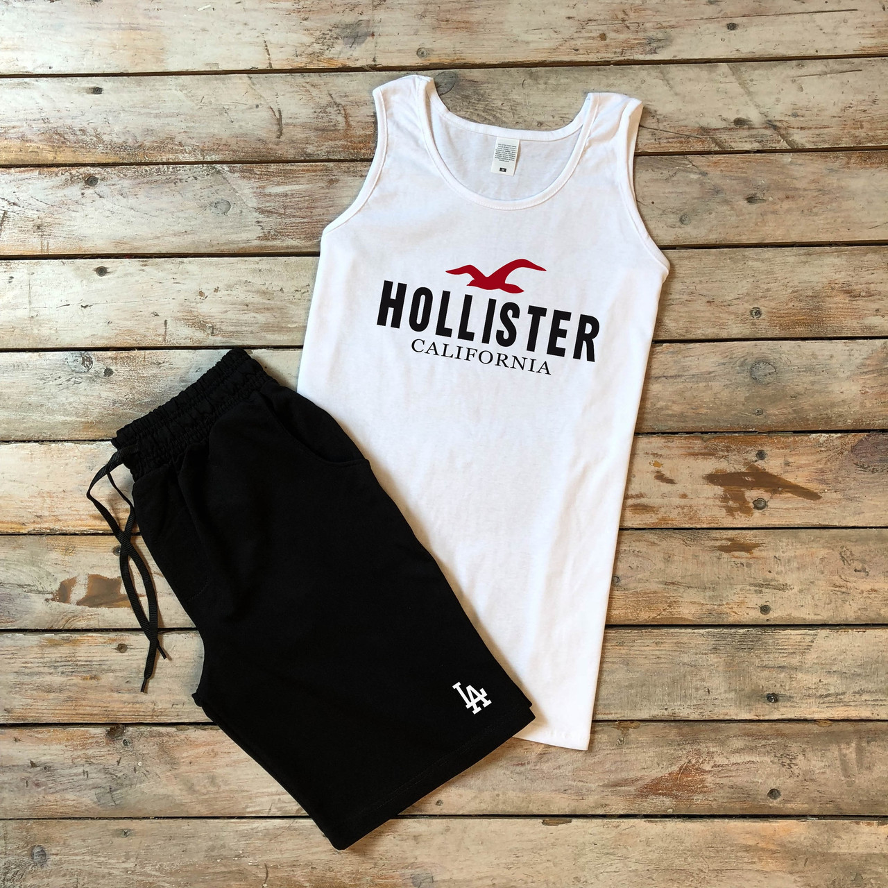 

Комплект мужской Шорты + Майка HOLLISTER бело-черный | Спортивный костюм мужской летний ТОП качества, Белый