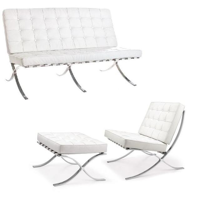 Диван Барселона, 3-местный, кресло, оттоманка, нержавеющая сталь, цвет белый (2)
