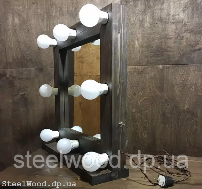 Гримерное зеркало с подсветкой из массива дерева