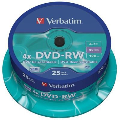 

Диск DVD Verbatim 4.7Gb 4x CakeBox 25 шт silver (43639)