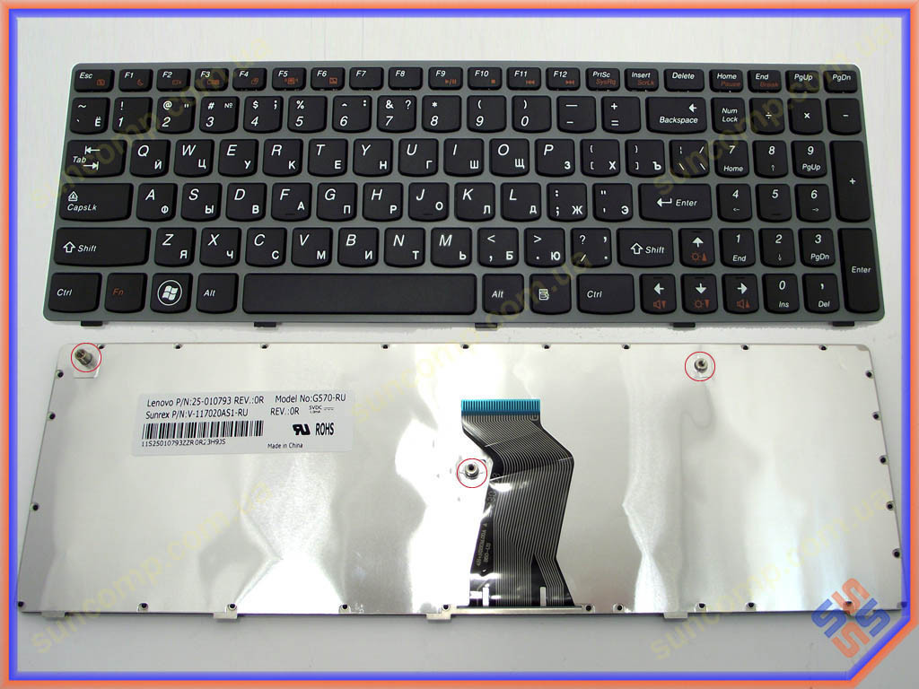 Клавиатура для LENOVO G770 ( RU Black,  Серая рамка ). Оригинал