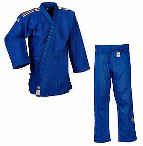 

Кимоно для дзюдо Adidas Champion II IJF Blue с золотыми полосами