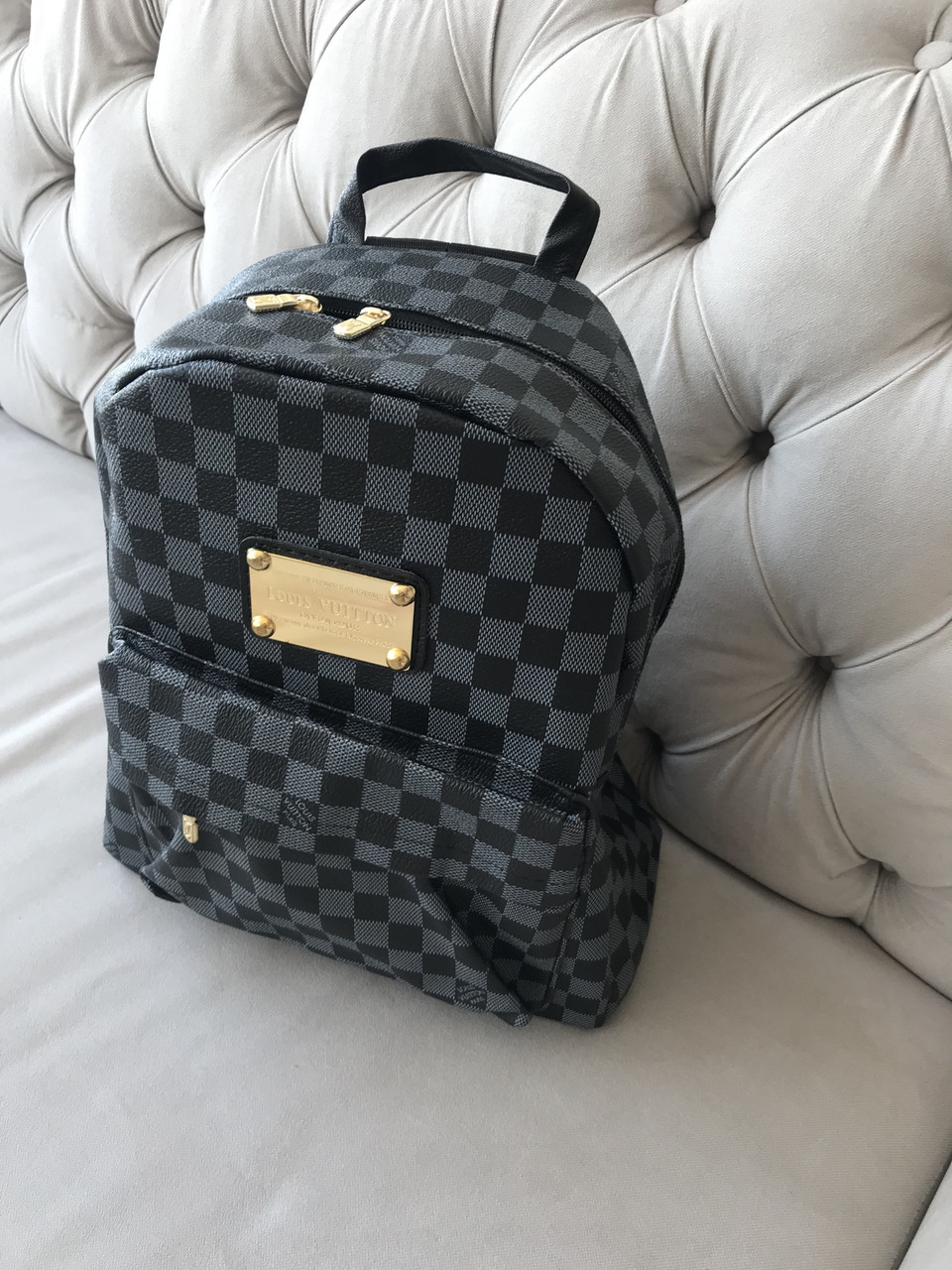 

Рюкзак мужской портфель ранец черный Louis Vuitton (реплика Луи Витон) в клетку, Черно-серый