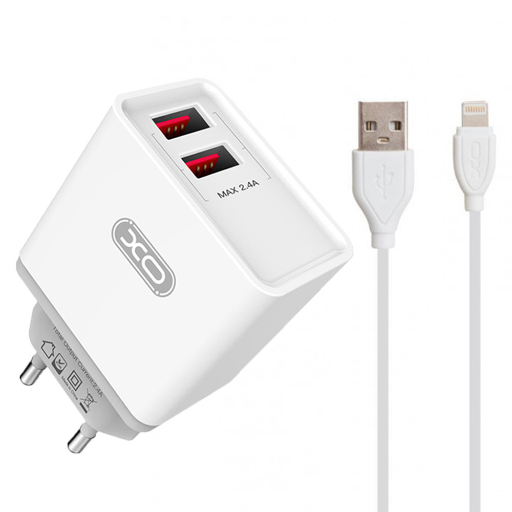 

Сетевое зарядное устройство XO L31 2 USB 2.4A lightning 1м, White