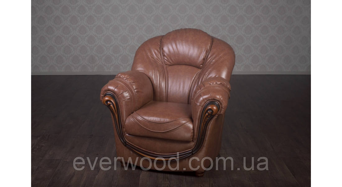 фото Кожаное мягкое кресло, в классическом стиле Мальта, под заказ. Классическое кресло в коже от фабрики