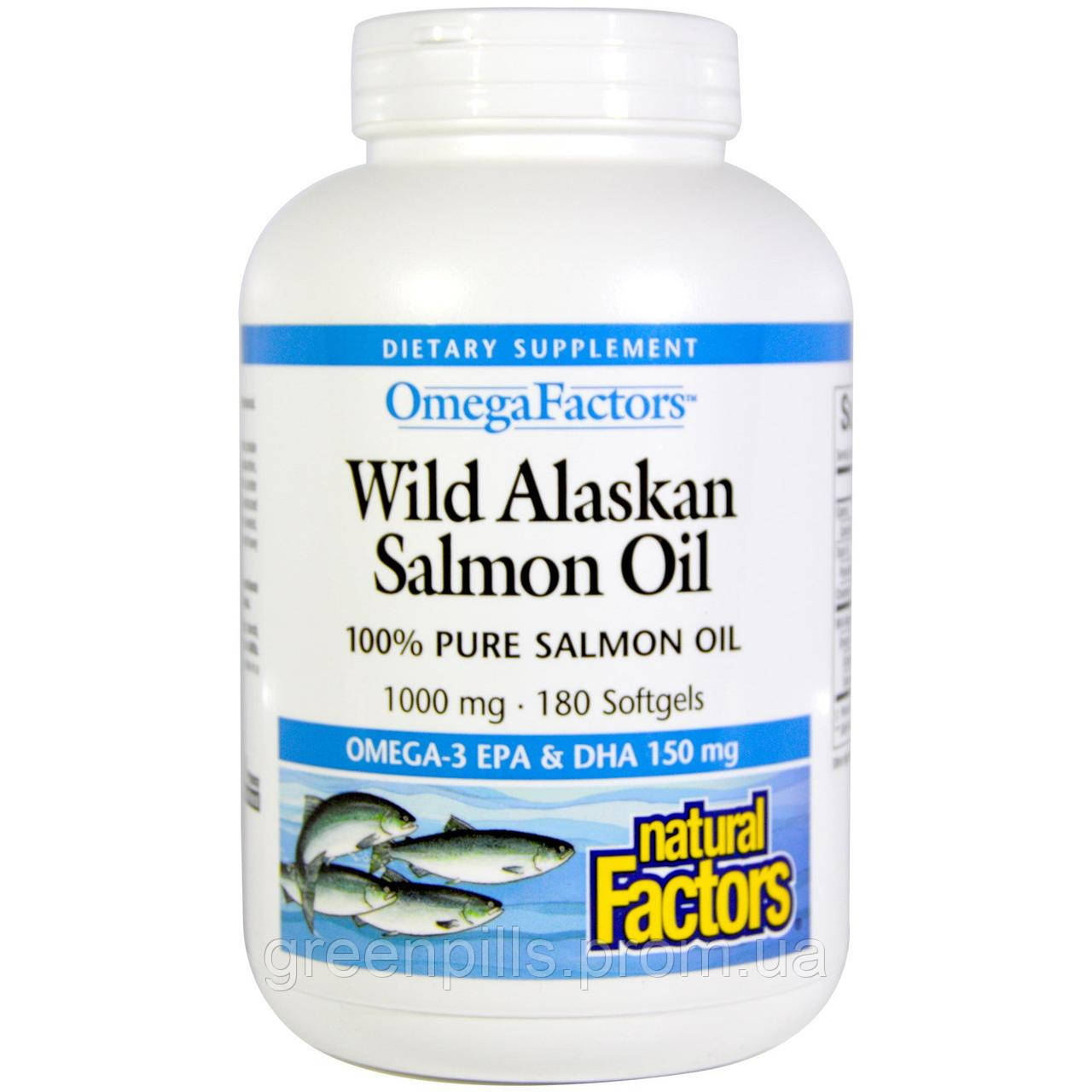 

Natural Factors, Omega Factors, Wild Alaskan Salmon Oil, 1,000 mg, 180 Softgels