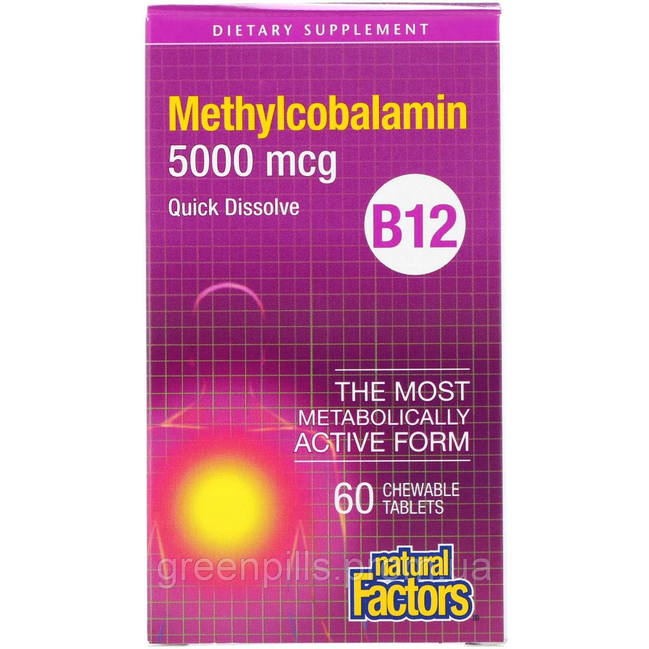 

Natural Factors, B12, Methylcobalamin, 5000 mcg, 60 Chewable Tablets