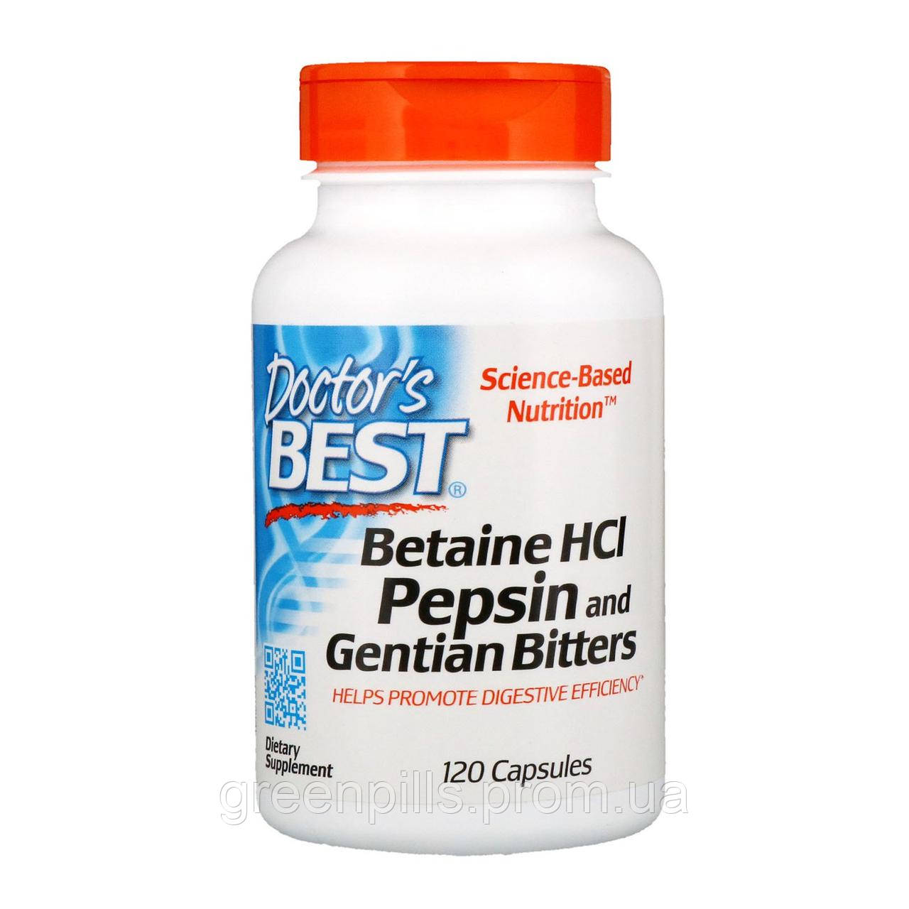 

Бетаин гидрохлорид + пепсин, Betaine HCL Pepsin, Doctor's Best, 120 капсул