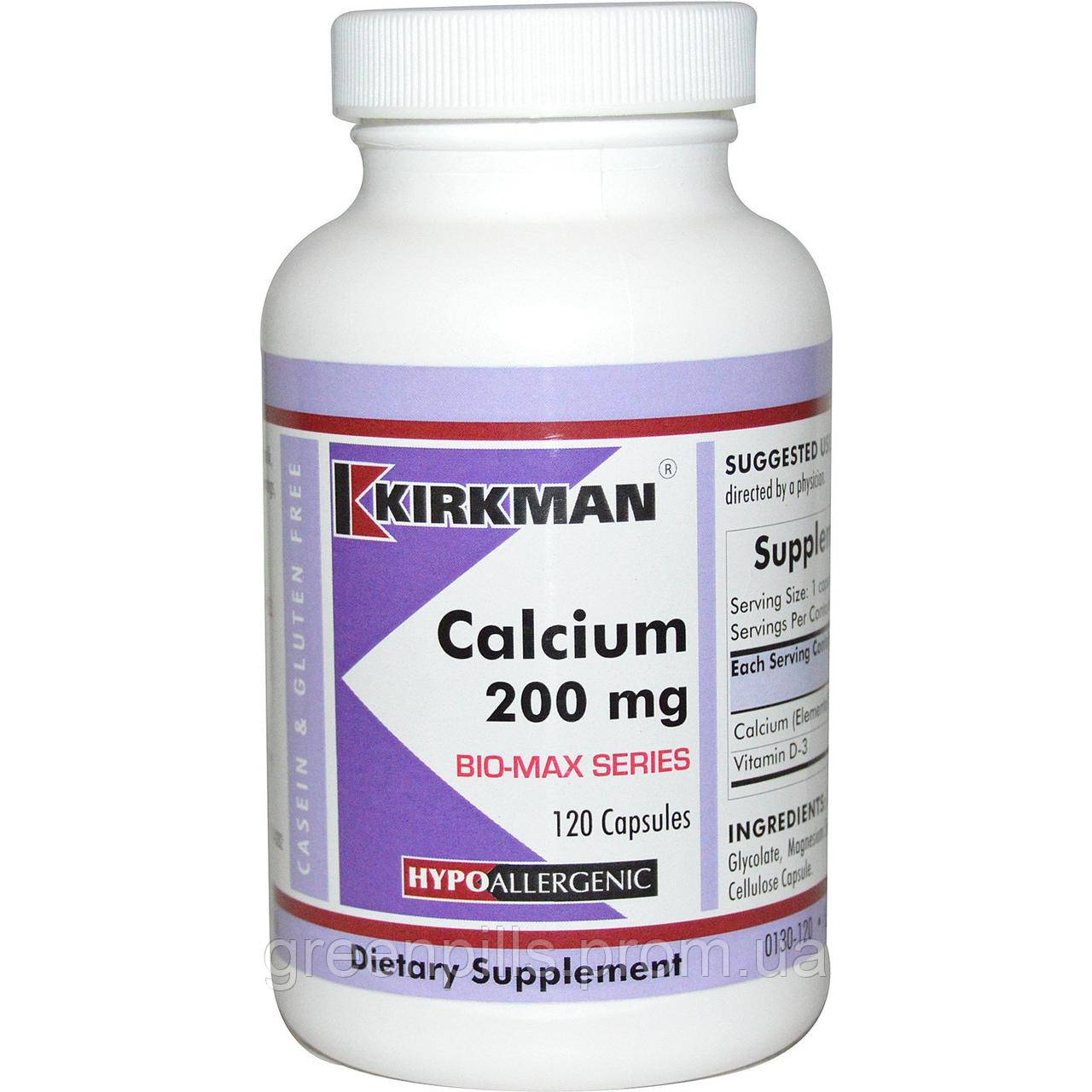 

Кальций, Calcium, Kirkman Labs, Bio-Max Series, 200 мг, 120 капсул