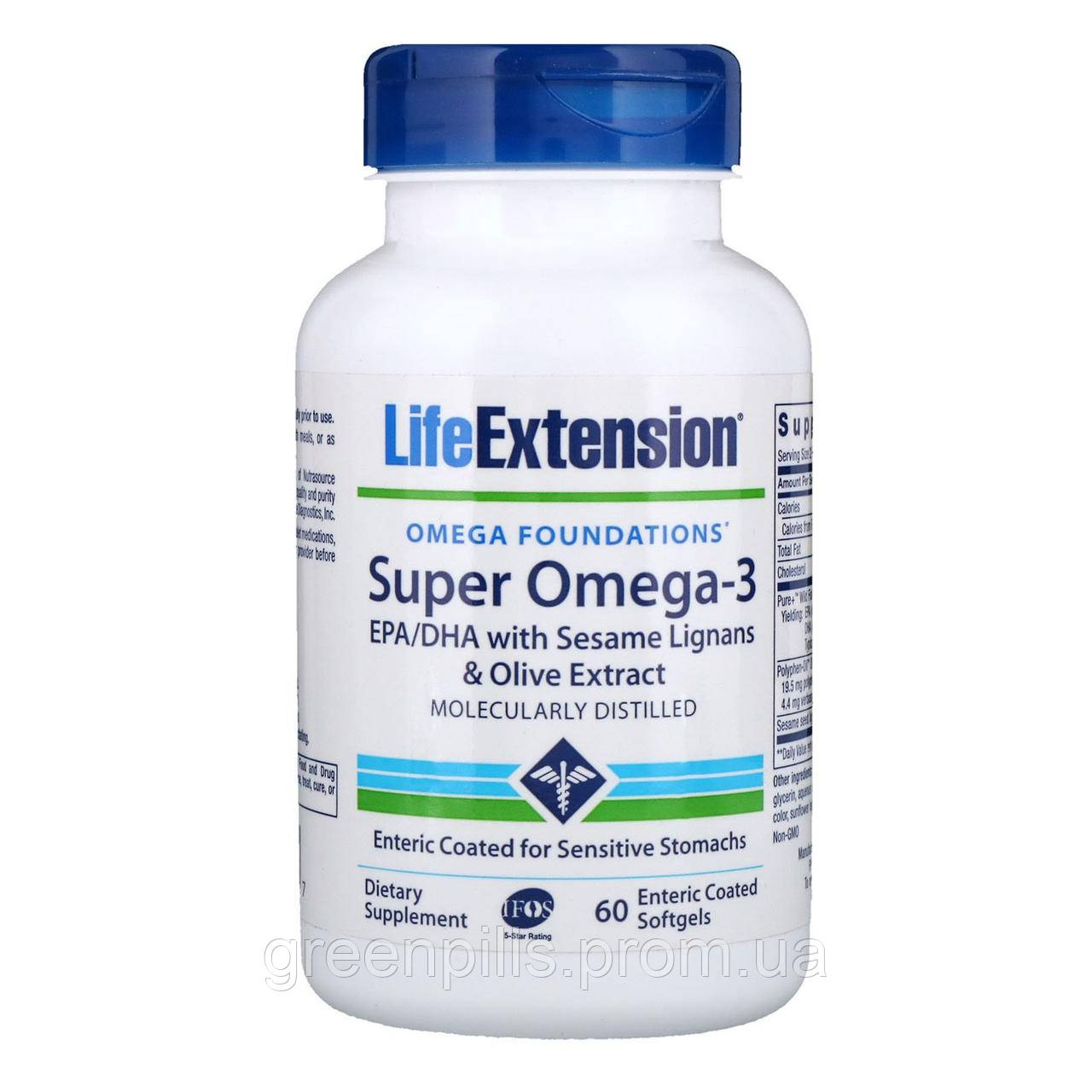 

Омега-3 (Omega Foundations), Life Extension, 60 капсул