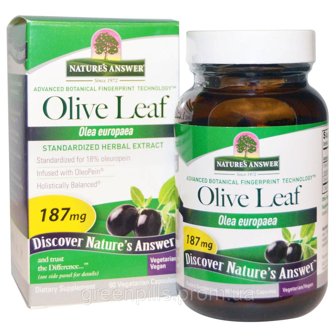 

Natures Answer, Olive Leaf, Standardized Herbal Extract, 187 mg, 60 Vegetarian Capsules