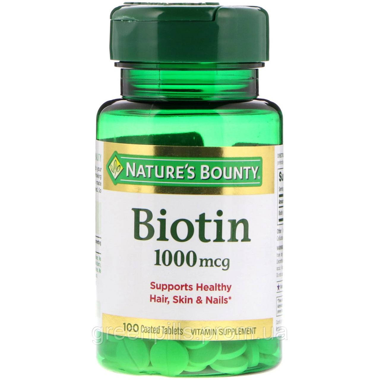 

Биотин, Biotin, Nature's Bounty, 1000 мкг, 100 таблеток