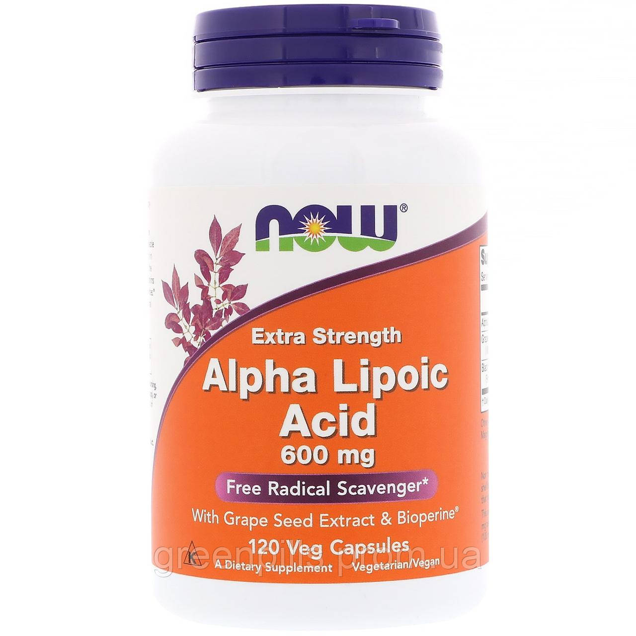 

Альфа-липоевая кислота, Alpha Lipoic Acid, Now Foods, 600 мг, 120 капсул