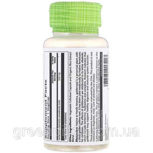 Гидрастис канадский, Goldenseal, Solaray, 550 мг, 50 капсул - фото 2