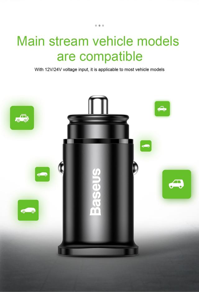 Автомобильное зарядное устройство BASEUS B5-C15Q Dual QC3.0 Car Charger 30W Черное Два USB-порта