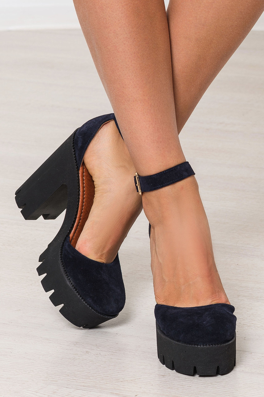 

Туфли замшевые на тракторной подошве Yoke dark blue suede, Темно синий