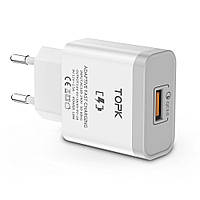 Сетевое зарядное устройство Topk Qualcomm Quick Charge 3.0 18W USB White (TK143-WT)