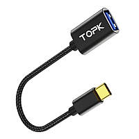 Перехідник Topk USB 2.0 OTG - Type-C 0.15 м нейлоновий чорний (TKL15-BL)