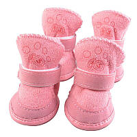 Зимові чобітки для собак «Уггі», рожевий, зимове взуття для собак дрібних порід