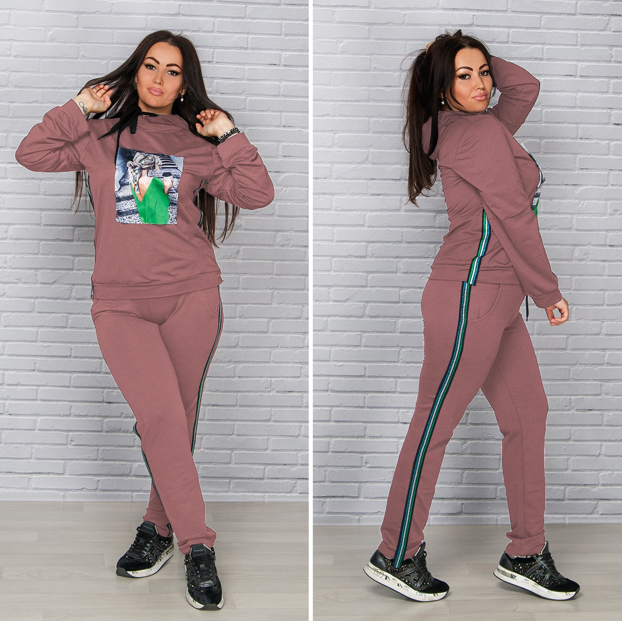 

Молодежный женский спортивный костюм Plus size пудра