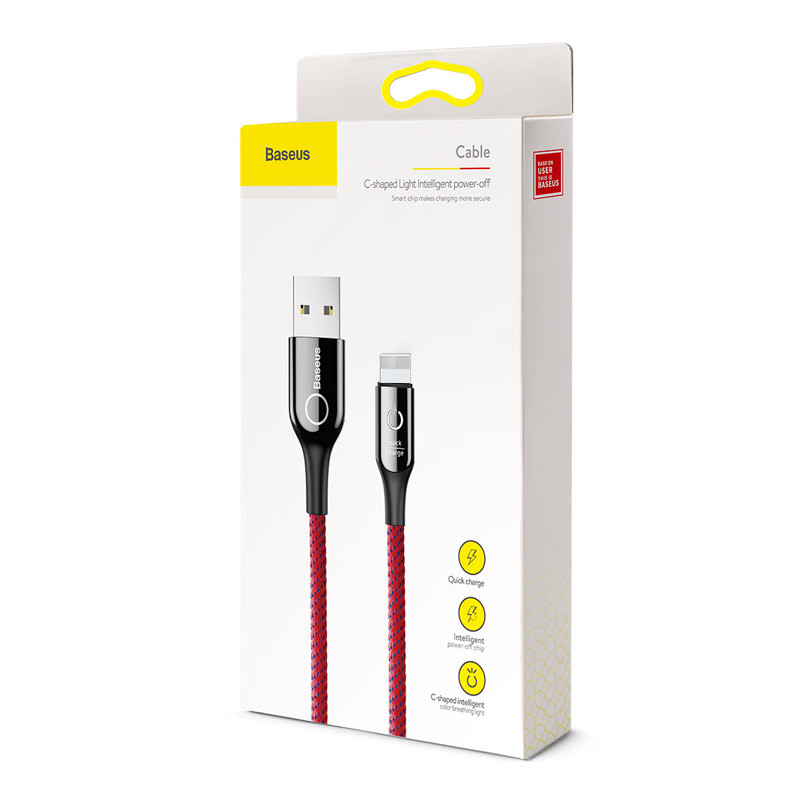 

USB кабель Baseus Lightning C-shaped 2.4A 1m red, Красный