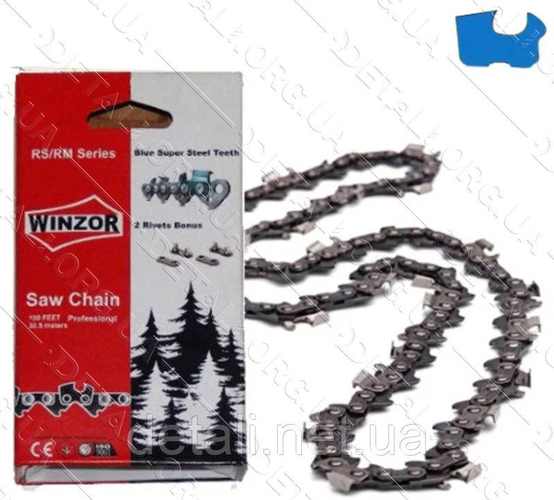 

Цепь 50 звеньев (25 зубов) Winzor синий калёный супер зуб шаг 3/8 паз 1,3