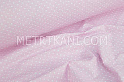 Бавовняна тканина горох 4 мм білий на рожевому тлі 125 г/м2 №57