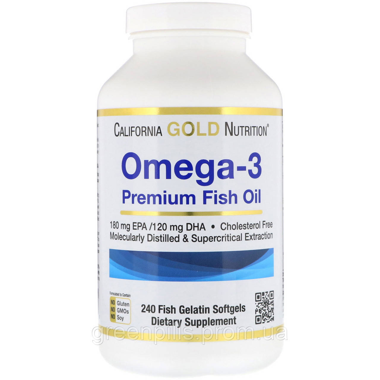 

Омега-3, рыбий жир премиум-класса,California Gold Nutrition, 240 капсул с рыбным желатином