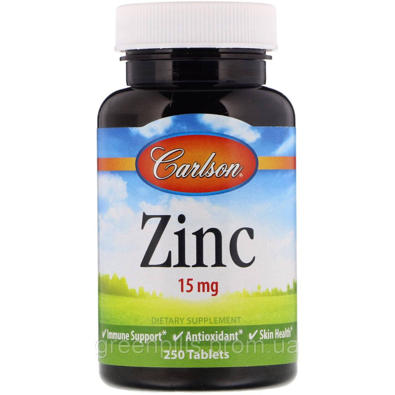 

Цинк, Zinc, Carlson Labs, 15 мг, 250 таблеток