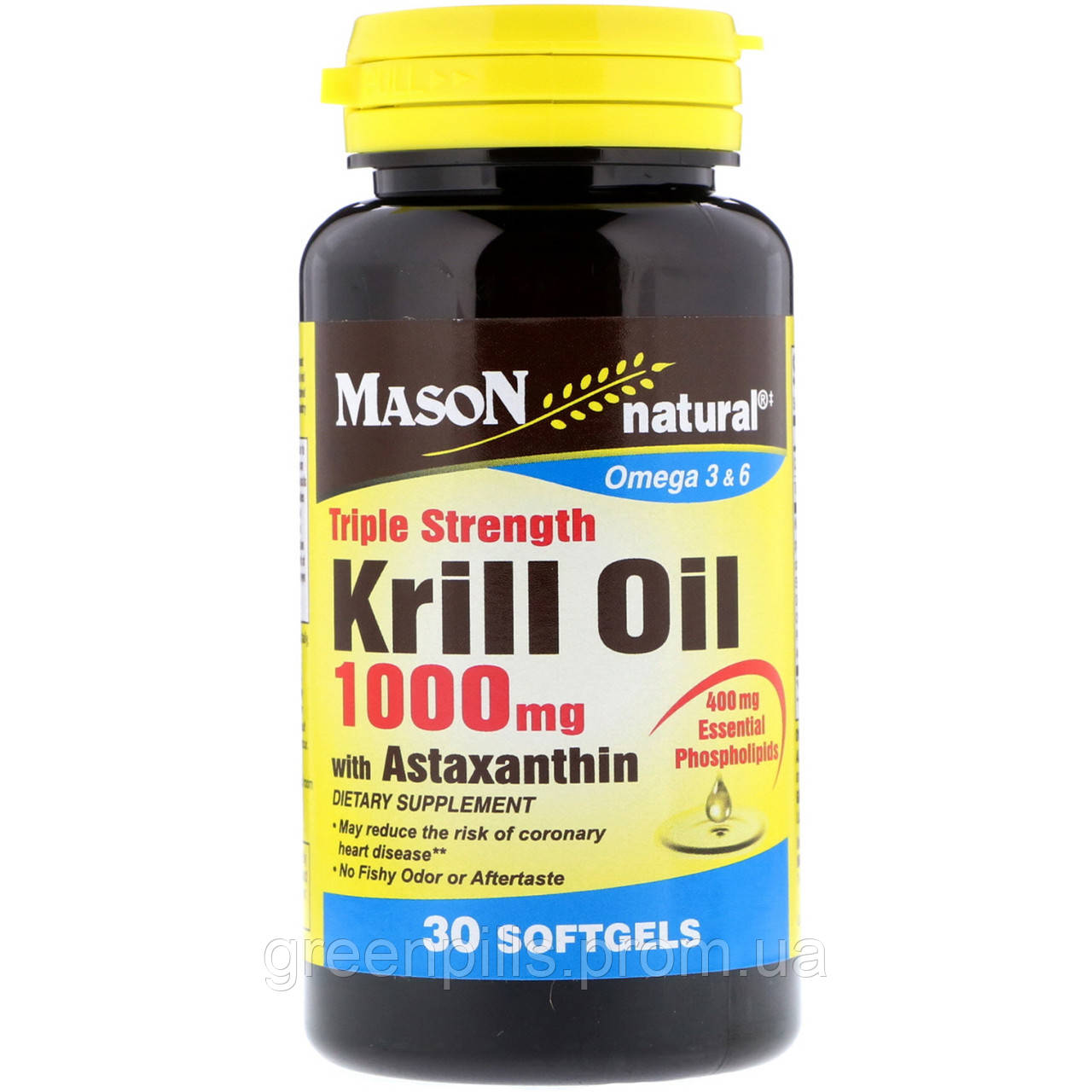 

Mason Natural, Triple Strength Krill Oil with Astaxanthin, 1000 mg, 30 Softgels