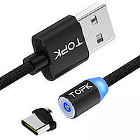 Магнітний кабель для зарядки Topk USB Type-C 1m 2.4 A 360° чорний (TK17C-VER2-BL)